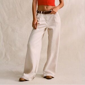 American Eagle High Rise Trouser Wide Leg Cream Size 6 NWT